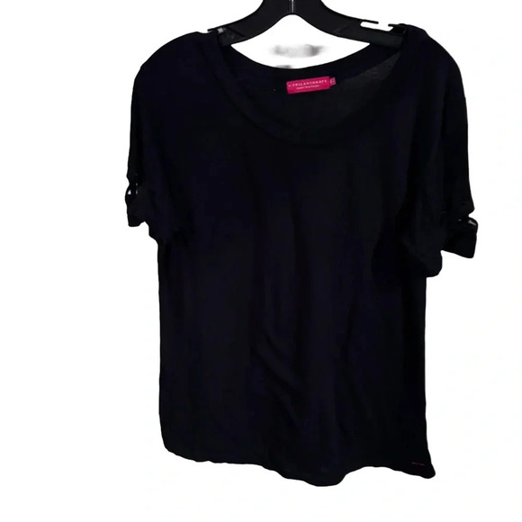 Philanthropy Women’s Black Tee Shirt. Lace Up Short Sleeve Size Medium - Picture 1 of 8
